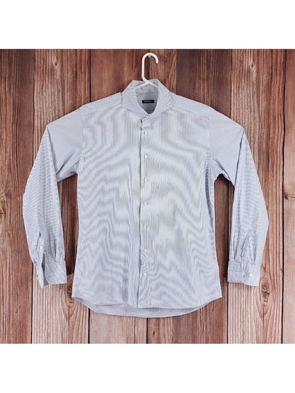 Suitsupply Mens Size 40 15.75 White Blue Striped Long Sleeve Button Up Shirt